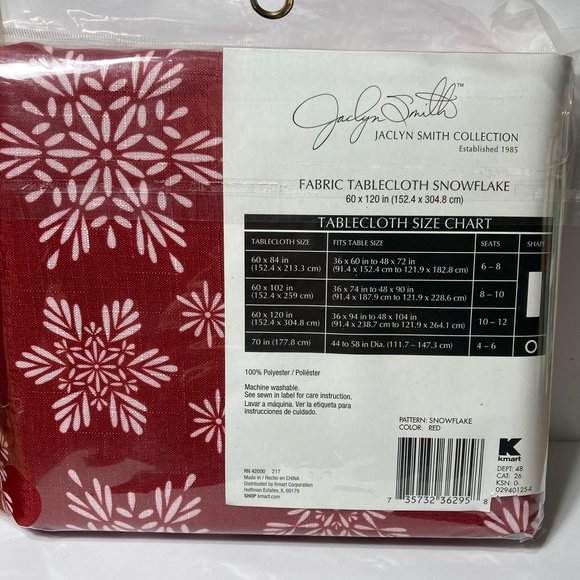 Snowflake Tablecloth Rectangle 60" x 120" Red White Jaclyn Smith Fabric - Picture 6 of 15